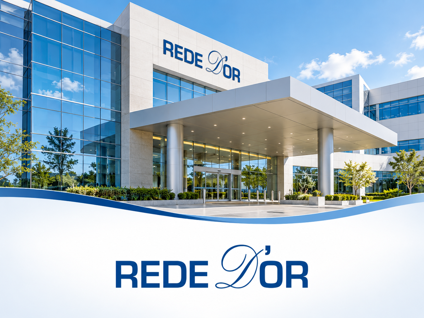Hospital moderno Rede D’Or em azul e branco